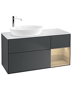 Villeroy und Boch Finion Villeroy und Boch F931PCHG 120cm, plaque de finition blanc mat, étagères Oak Veneer , Midnight Blue Matt Lacquer