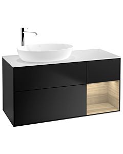 Villeroy und Boch Finion Waschtischunterschrank F931PCPD 120cm, Abdeckplatte white matt, Regale Oak Veneer, Black matt lacquer