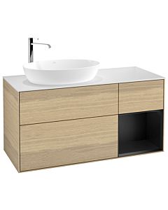 Villeroy und Boch Finion Waschtischunterschrank F931PDPC 120cm, Abdeckplatte white matt, Regale Black matt lacquer, Oak Veneer