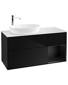 Villeroy und Boch Finion Waschtischunterschrank F931PDPH 120cm, Abdeckplatte white matt, Regale Black matt lacquer, Glossy Black Lacquer