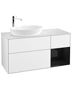Villeroy und Boch Finion Villeroy und Boch F931PHGF 120cm, plaque de recouvrement blanc mat, étagères Laque noire brillante, Laque blanche brillante