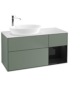 Villeroy und Boch Finion Waschtischunterschrank F931PHGM 120cm, Abdeckplatte white matt, Regale Glossy black lacquer, Olive Matt Lacquer