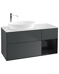 Villeroy und Boch Finion Waschtischunterschrank F931PHHG 120cm, Abdeckplatte white matt, Regale Glossy black lacquer, Midnight Blue Matt Lacquer