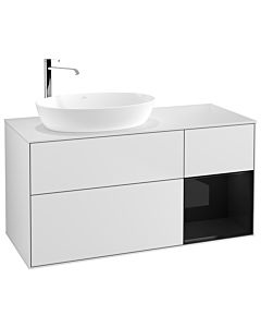 Villeroy und Boch Finion Waschtischunterschrank F931PHMT 120cm, Abdeckplatte white matt, Regale Glossy black lacquer, White matt lacquer
