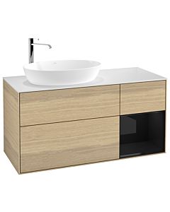 Villeroy und Boch Finion Waschtischunterschrank F931PHPC 120cm, Abdeckplatte white matt, Regale Glossy black lacquer, Oak Veneer