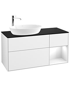 Villeroy und Boch Finion Villeroy und Boch F932GFGF 120cm, plaque de finition noir mat, étagères laqué blanc brillant, laqué blanc brillant
