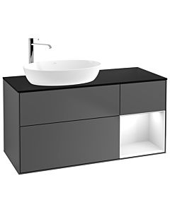 Villeroy und Boch Finion Waschtischunterschrank F932GFGK 120cm, Abdeckplatte black matt, Regale Glossy white lacquer, Anthracite matt