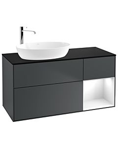 Villeroy und Boch Finion Villeroy und Boch F932GFHG 120cm, plaque de recouvrement noir mat, étagères Laque blanche brillante, Midnight Blue Matt Lacquer