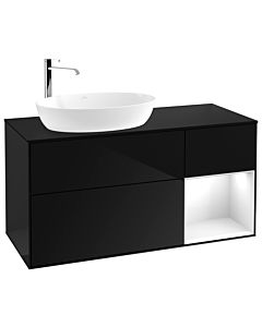 Villeroy und Boch Finion Villeroy und Boch F932GFPH 120cm, plaque de finition noire mate, étagères laqué blanc brillant, Glossy Black Lacquer