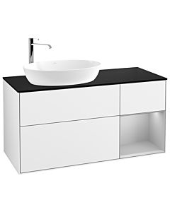 Villeroy und Boch Finion Villeroy und Boch F932GJGF 120cm, plaque de recouvrement noir mat, étagères laqué gris clair mat, laqué blanc brillant
