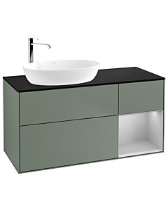 Villeroy und Boch Finion Villeroy und Boch F932GJGM 120cm, plaque de recouvrement noir mat, étagères laqué gris clair mat, Olive Matt Lacquer