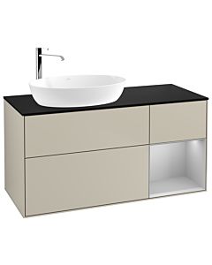 Villeroy und Boch Finion Waschtischunterschrank F932GJHH 120cm, Abdeckplatte black matt, Regale Light grey matt lacquer, Sand Matt Lacquer