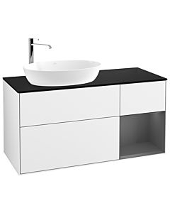 Villeroy und Boch Finion Villeroy und Boch F932GKGF 120cm, plaque de recouvrement noire mate, étagères laquées anthracite mat, laqué blanc brillant