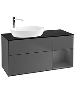 Villeroy und Boch Finion Villeroy und Boch F932GKGK 120cm, plaque de recouvrement noire mate, étagères laquées anthracite mat, anthracite mat