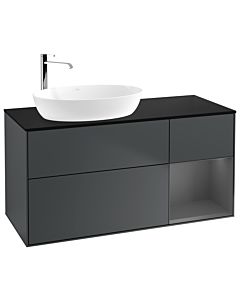 Villeroy und Boch Finion Waschtischunterschrank F932GKHG 120cm, Abdeckplatte black matt, Regale Anthracite matt lacquer, Midnight Blue Matt Lacquer