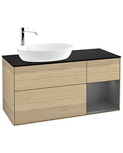 Villeroy und Boch Finion Waschtischunterschrank F932GKPC 120cm, Abdeckplatte black matt, Regale Anthracite matt lacquer, Oak Veneer