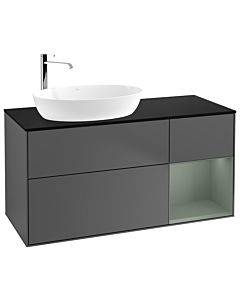 Villeroy und Boch Finion Villeroy und Boch F932GMGK 120cm, plaque de finition noir mat, étagères laqué olive mat, anthracite mat