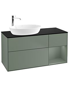 Villeroy und Boch Finion Waschtischunterschrank F932GMGM 120cm, Abdeckplatte black matt, Regale Olive matt lacquer, Olive Matt Lacquer