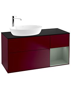 Villeroy und Boch Finion Waschtischunterschrank F932GMHB 120cm, Abdeckplatte black matt, Regale Olive matt lacquer, Peony Matt