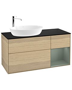Villeroy und Boch Finion Waschtischunterschrank F932GMPC 120cm, Abdeckplatte black matt, Regale Olive matt lacquer, Oak Veneer
