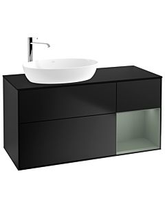 Villeroy und Boch Finion Waschtischunterschrank F932GMPD 120cm, Abdeckplatte black matt, Regale Olive matt lacquer, Black matt lacquer