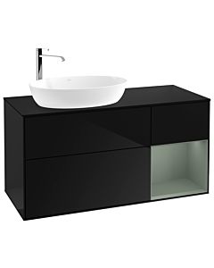 Villeroy und Boch Finion Villeroy und Boch F932GMPH 120cm, plaque de finition noir mat, étagères laqué mat olive, Glossy Black Lacquer