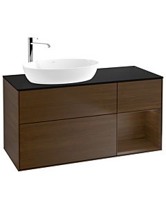 Villeroy und Boch Finion Waschtischunterschrank F932GNGN 120cm, Abdeckplatte black matt, Regale Walnut Veneer, Walnut veneer