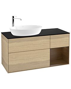 Villeroy und Boch Finion Waschtischunterschrank F932GNPC 120cm, Abdeckplatte black matt, Regale Walnut Veneer, Oak Veneer