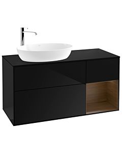 Villeroy und Boch Finion Waschtischunterschrank F932GNPH 120cm, Abdeckplatte black matt, Regale Walnut Veneer, Glossy Black Lacquer