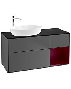 Villeroy und Boch Finion Waschtischunterschrank F932HBGK 120cm, Abdeckplatte black matt, Regale Peony matt lacquer, Anthracite matt