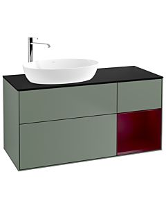 Villeroy und Boch Finion Waschtischunterschrank F932HBGM 120cm, Abdeckplatte black matt, Regale Peony matt lacquer, Olive Matt Lacquer