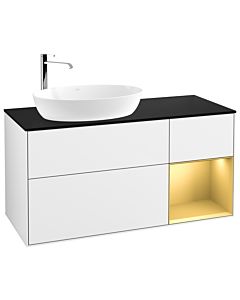 Villeroy und Boch Finion Villeroy und Boch F932HFGF 120cm, plaque de finition noir mat, étagères laqué or mat, laqué blanc brillant