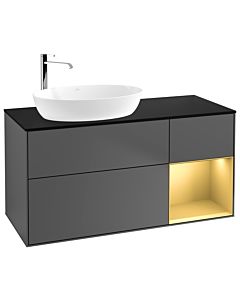 Villeroy und Boch Finion Waschtischunterschrank F932HFGK 120cm, Abdeckplatte black matt, Regale Gold matt lacquer, Anthracite matt