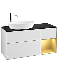 Villeroy und Boch Finion Villeroy und Boch F932HFMT 120cm, plaque de recouvrement noir mat, étagères laqué or mat, laqué blanc mat