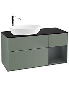 Villeroy und Boch Finion Villeroy und Boch F932HGGM 120cm, plaque de recouvrement noir mat, étagères laqué mat Midnight, Olive Matt Lacquer
