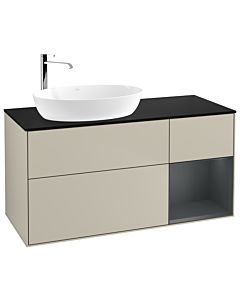 Villeroy und Boch Finion Villeroy und Boch F932HGHH 120cm, plaque de recouvrement noir mat, étagères laqué mat Midnight, Sand Matt Lacquer