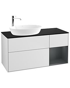 Villeroy und Boch Finion Villeroy und Boch F932HGMT 120cm, plaque de finition noir mat, étagères laqué mat minuit, laqué mat blanc
