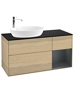 Villeroy und Boch Finion Waschtischunterschrank F932HGPC 120cm, Abdeckplatte black matt, Regale Midnight matt lacquer, Oak Veneer