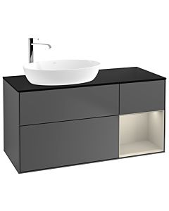Villeroy und Boch Finion Waschtischunterschrank F932HHGK 120cm, Abdeckplatte black matt, Regale sand matt lacquer, Anthracite matt