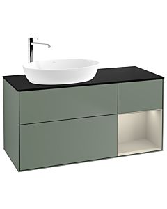 Villeroy und Boch Finion Waschtischunterschrank F932HHGM 120cm, Abdeckplatte black matt, Regale sand matt lacquer, Olive Matt Lacquer