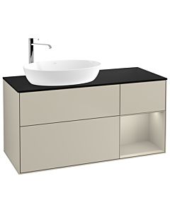 Villeroy und Boch Finion Waschtischunterschrank F932HHHH 120cm, Abdeckplatte black matt, Regale sand matt lacquer, Sand Matt Lacquer