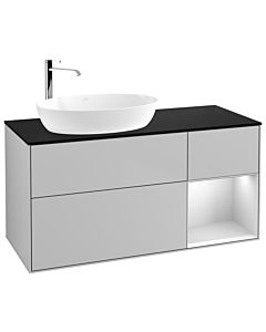 Villeroy und Boch Finion Waschtischunterschrank F932MTGJ 120cm, Abdeckplatte black matt, Regale White matt lacquer, Light grey matt