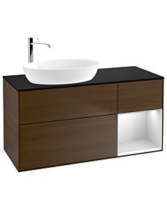 Villeroy und Boch Finion Villeroy und Boch Finion F932MTGN 120cm, cover plate black matt, shelves white matt lacquer, walnut veneer