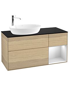 Villeroy und Boch Finion Waschtischunterschrank F932MTPC 120cm, Abdeckplatte black matt, Regale White matt lacquer, Oak Veneer