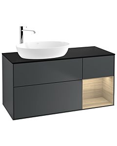 Villeroy und Boch Finion Villeroy und Boch F932PCHG 120cm, plaque de recouvrement noir mat, étagères Oak Veneer , Midnight Blue Matt Lacquer