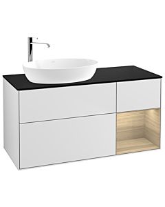 Villeroy und Boch Finion Waschtischunterschrank F932PCMT 120cm, Abdeckplatte black matt, Regale Oak Veneer, White matt lacquer