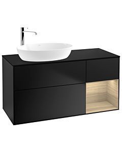 Villeroy und Boch Finion Villeroy und Boch F932PCPD 120cm, plaque de finition noir mat, étagères Oak Veneer , laqué noir mat