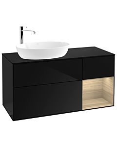 Villeroy und Boch Finion Waschtischunterschrank F932PCPH 120cm, Abdeckplatte black matt, Regale Oak Veneer, Glossy Black Lacquer