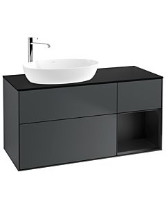 Villeroy und Boch Finion Villeroy und Boch F932PDHG 120cm, plaque de recouvrement noir mat, étagères laqué noir mat, Midnight Blue Matt Lacquer