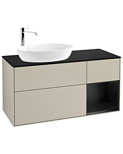 Villeroy und Boch Finion Waschtischunterschrank F932PDHH 120cm, Abdeckplatte black matt, Regale Black matt lacquer, Sand Matt Lacquer